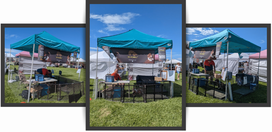 Setup of the Houndels' booth at the Farmer's Market.